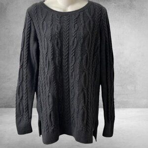 NWT Loft Gray Wool Blend Cable Knit Tunic Sweater